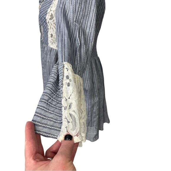 Ryu Boutique Boho Striped Dress Mini Babydoll Lace Insets Size Medium - Picture 8 of 11